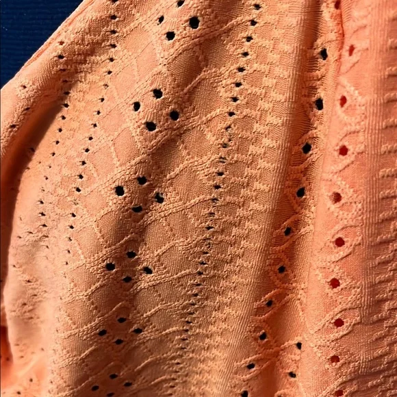 Pink/Peach Flutter Sleeve Tie Front Peplum Blouse Eyelet Material 2X - Picture 6 of 11